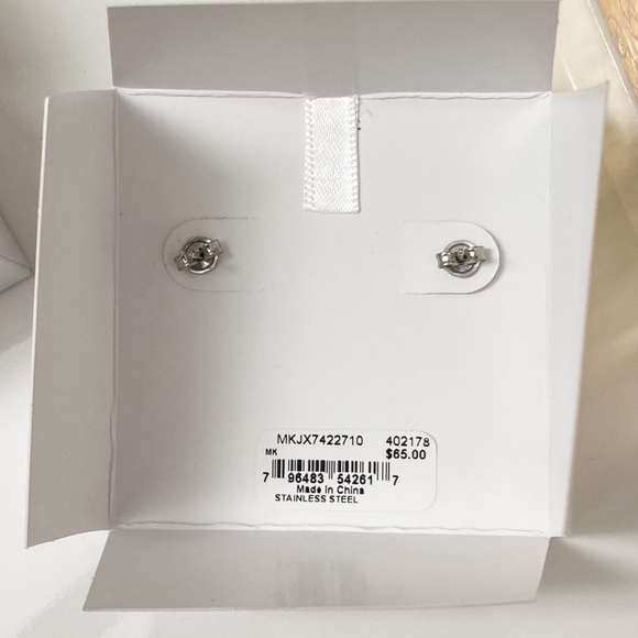 Michael Kors Gold Tone Mk Heart Lock Earrings - Picture 5 of 7